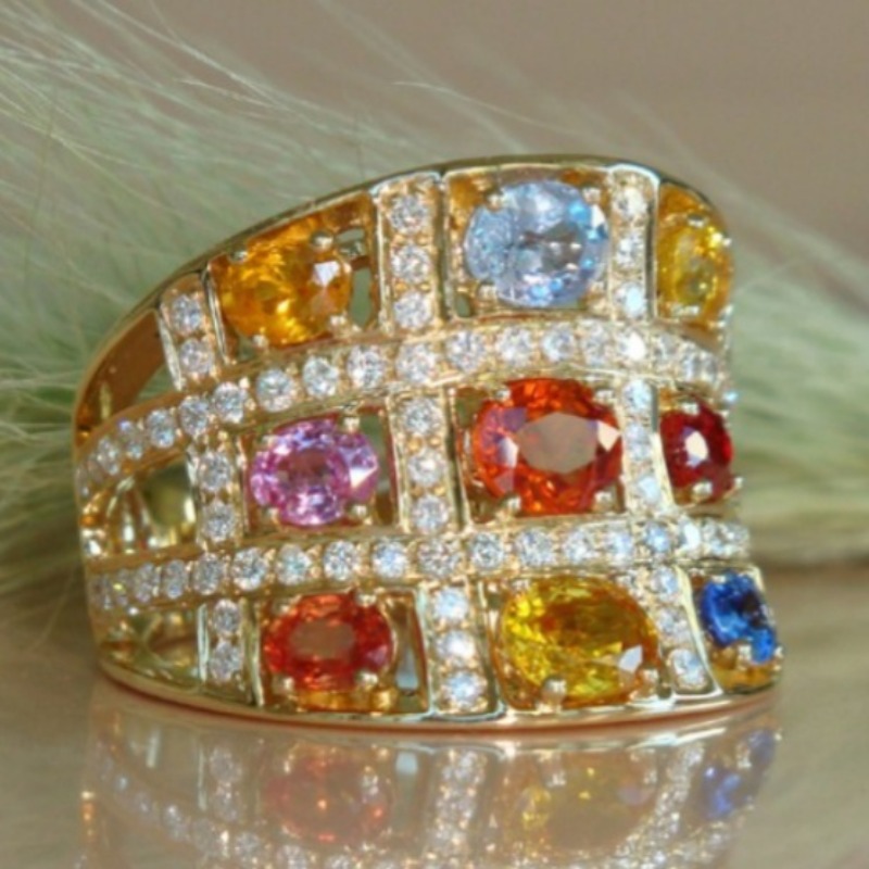 Women's Vintage Grid Synthetic Zirconia Ring, Summer Essentials
